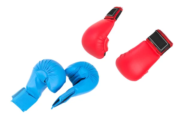 Combat Gloves Two Blue Two Red Ready Battle Isolate White — Stock Photo, Image