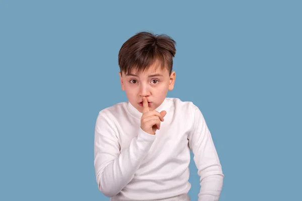 Waist Shot Little Boy Wearing White Shirt Holding His Index Stock Picture