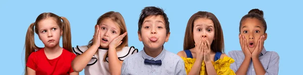 Farklı e ifade schoolchilds stüdyo şaka kolaj