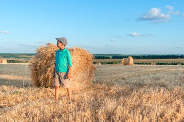 Bir genç güneşli bir günde samanlıkta duruyor ve uzaklığa bakıyor. Hasat..