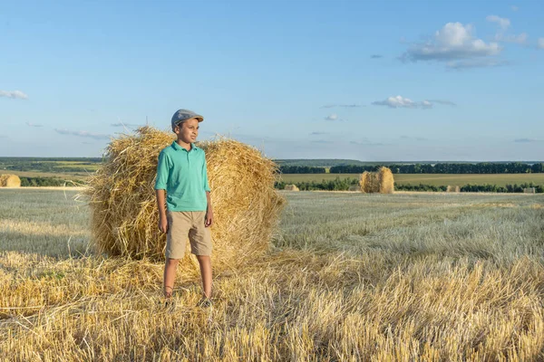 Erntekonzept Landwirtschaft Ein Teenager Sitzt Einem Sonnigen Tag Auf Einem — Stockfoto
