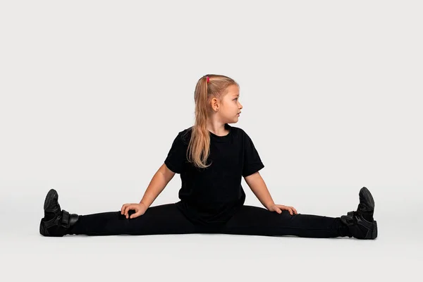 Studio Shot Little Girl Wearing Black Sportswear Two Ponytail She — Stock Photo, Image