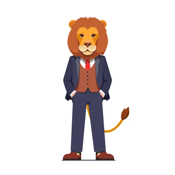 Affärsman med ett lejonhuvud stående tryggt — Stock vektor
