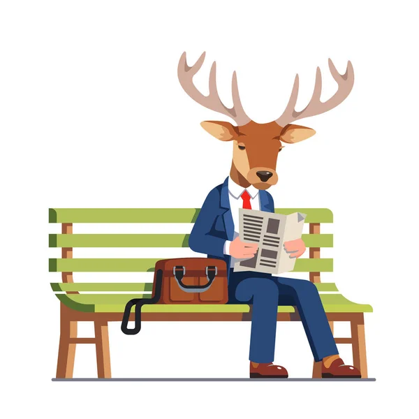 Cerf portant costume homme d'affaires lecture journal — Image vectorielle