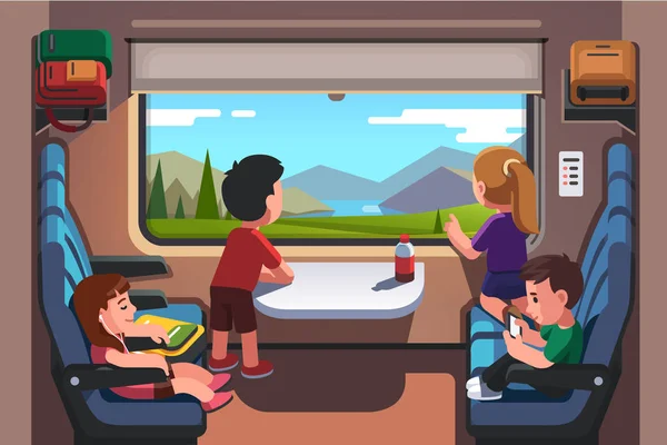 Niños niñas y niños viajando en tren juntos — Archivo Imágenes Vectoriales