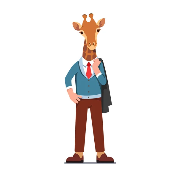 Zakenman met Giraffe hoofd staande met jas — Stockvector