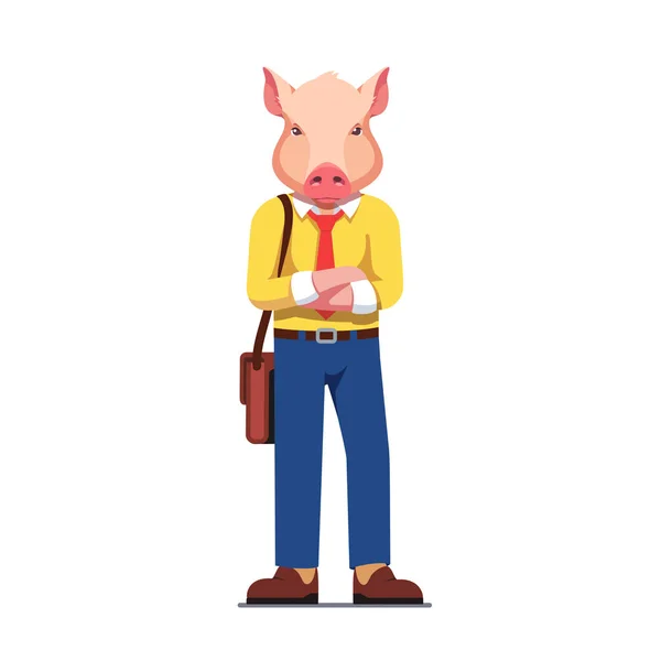 Homem de negócios com cabeça de porco com braços dobrados — Vetor de Stock