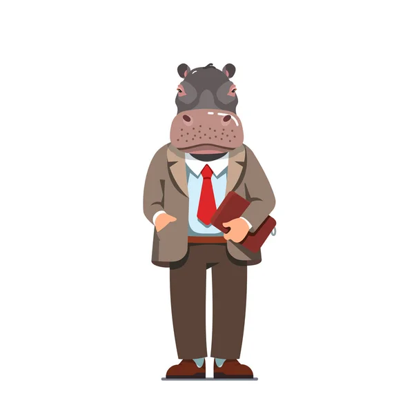 Business man med Hippo Head stående med mapp — Stock vektor