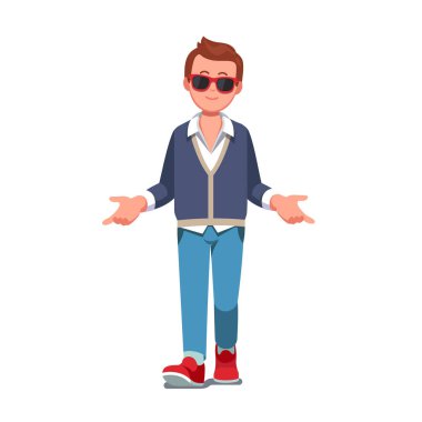 Gülümseyen genç adam ellerini açerek öne doğru yürüyor