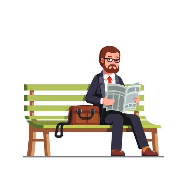 Ділова людина читає газету, сидячи на лавці — стоковий вектор