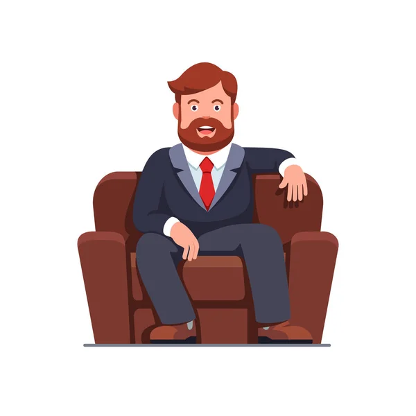 Bbearded business man sitting on home arm chair — Stock Vector