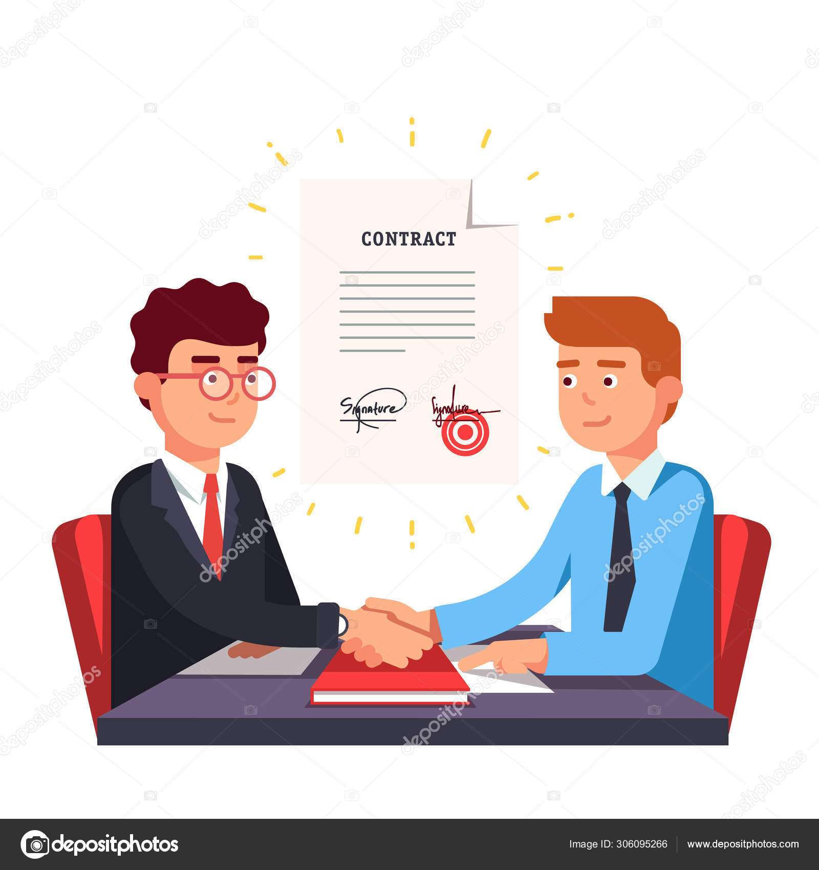 商人伙伴关系开始。合作伙伴在签订合同后坚定地握手图库矢量图©IconicBestiary 306095266, image size:1600x1700