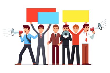 Agitator business men shouting with loud speakers clipart