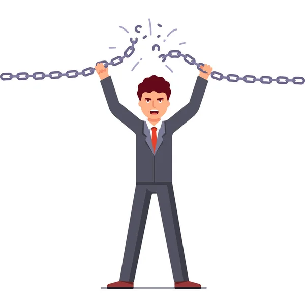 Confident and angry business man breaking chain — Stock Vector