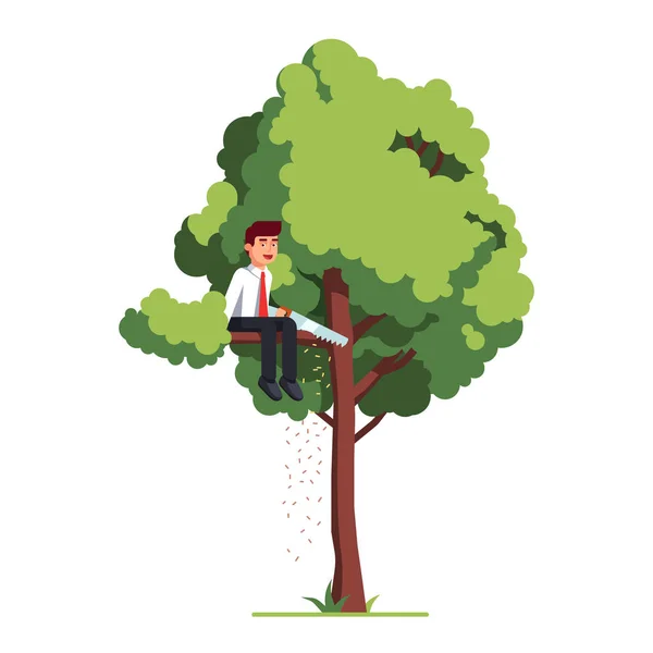 Homme d'affaires scier la branche de l'arbre — Image vectorielle