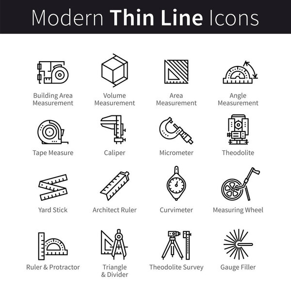 Measuring instrument for engineer, architect, builder, designer, constructor icons set