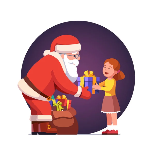 Santa Claus da caja de regalo para niña linda niño — Vector de stock