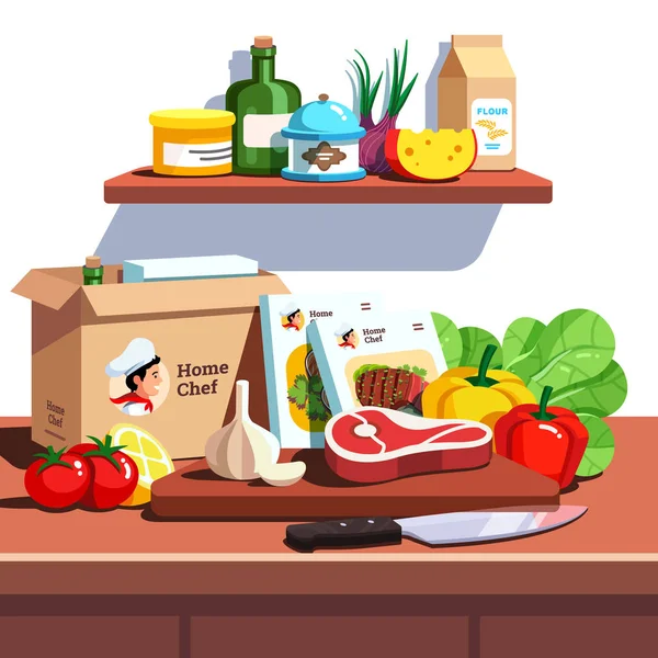 Inicio chef comida ingrediente kit entrega caja de servicio — Vector de stock