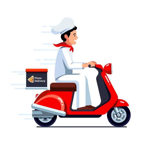 Entrega hombre entrega pizza en el motor scooter — Archivo Imágenes Vectoriales