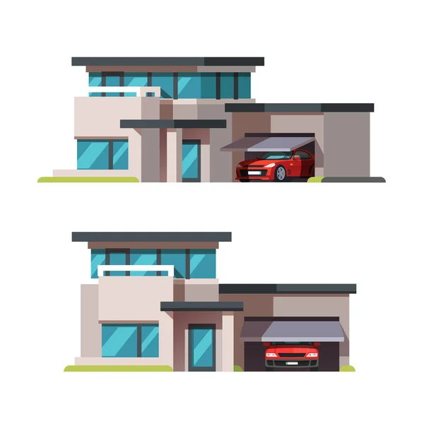 Modern gebouw in architectuurstijl. Huis met auto — Stockvector