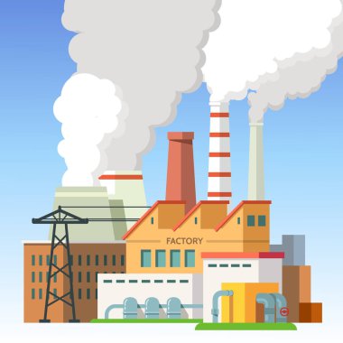 Endüstriyel fabrika binaları ve arka planda gökyüzü