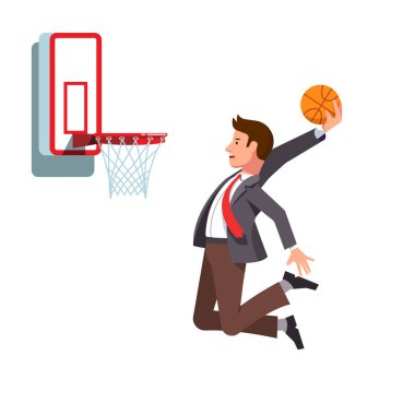 Basketbol potası smaç yapan iş adamı