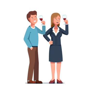 Erkek ve kadın şarap garsonu kırmızı şarap bir bardak tutan