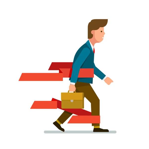 Homme d'affaires marche surmonter la paperasserie rubans — Image vectorielle