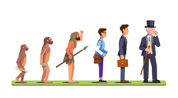 Etapas de evolución humana del mono al hombre de negocios — Vector de stock