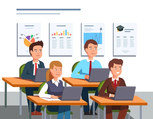 Csoport az üzleti hallgatók a férfiak tanulási menedzsment — Stock Vector