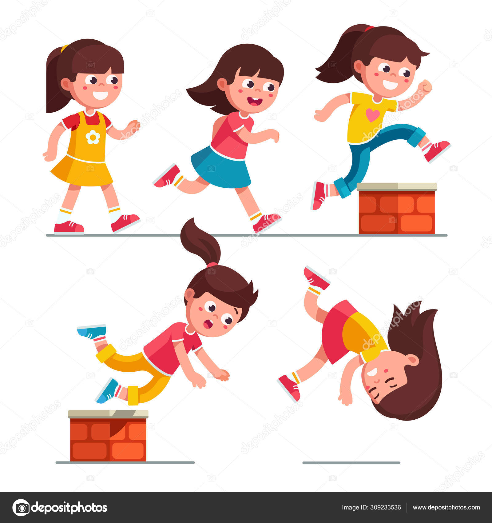 Vector Flat Kids Activity In Kindergarten Set. Girl And Boy Having