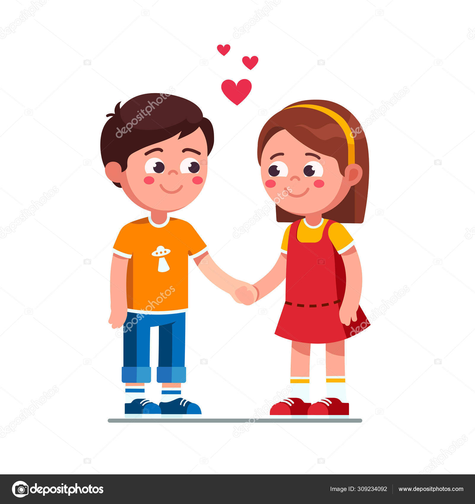 Smiling boy and girl kids holding hands Stock Vector Image by  ©IconicBestiary #309234092