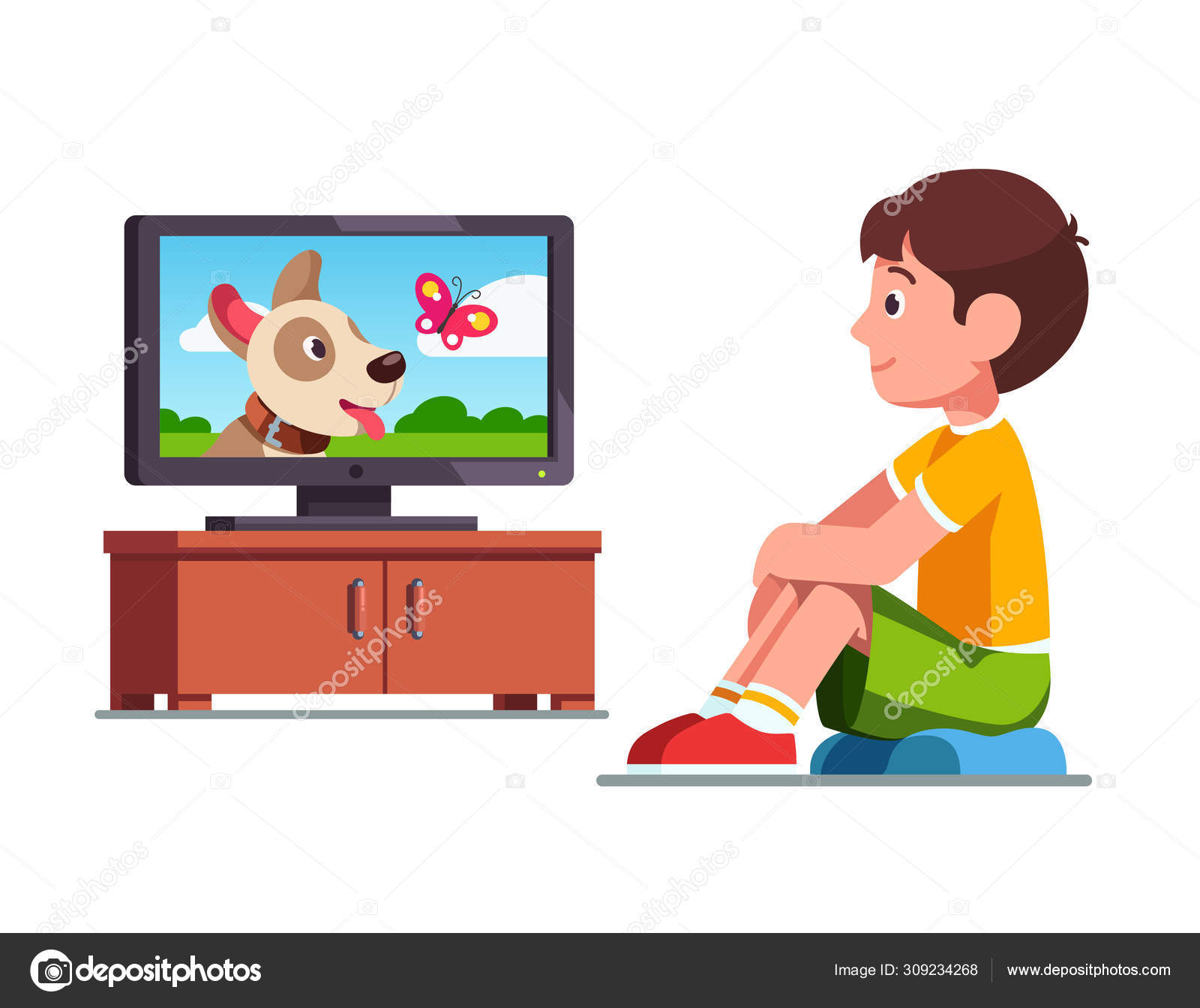Boy watching film on TV about dog and butterfly Stock Vector Image by ©IconicBestiary #309234268 Boy watching film on TV about dog and butterfly Stock Vector Image by ©IconicBestiary #309234268