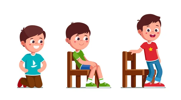 Niños de pie de rodillas, sentados y de pie — Vector de stock