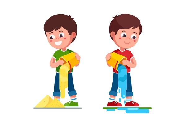 Kids girl and boy playing with water and sand — Stock Vector