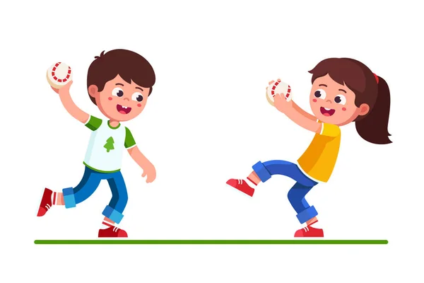 Preschool girl and boy playing with baseball game — Stock Vector