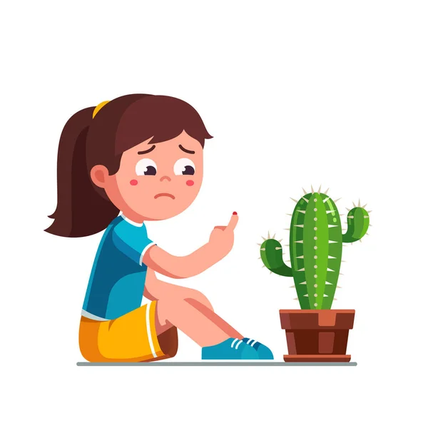 Ragazzo in età prescolare punse il dito sulla spina del cactus — Vettoriale Stock