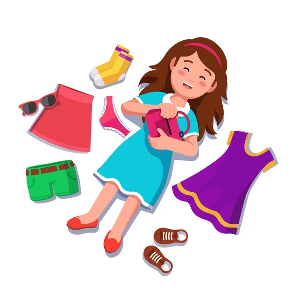 Girl or woman lying on ground after shopping — Stock Vector