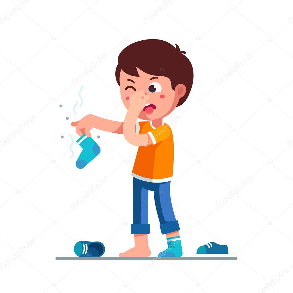 Vettoriale stockIn piedi ragazzo tenendo sporco odore calzino in mano di  ©IconicBestiary #309234004, image size:1024x1024