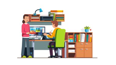 Genç illüstratör ve grafik tasarımcı adam çizim