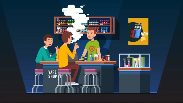 Barman moderno loja vape bar servindo fumantes —  Vetores de Stock