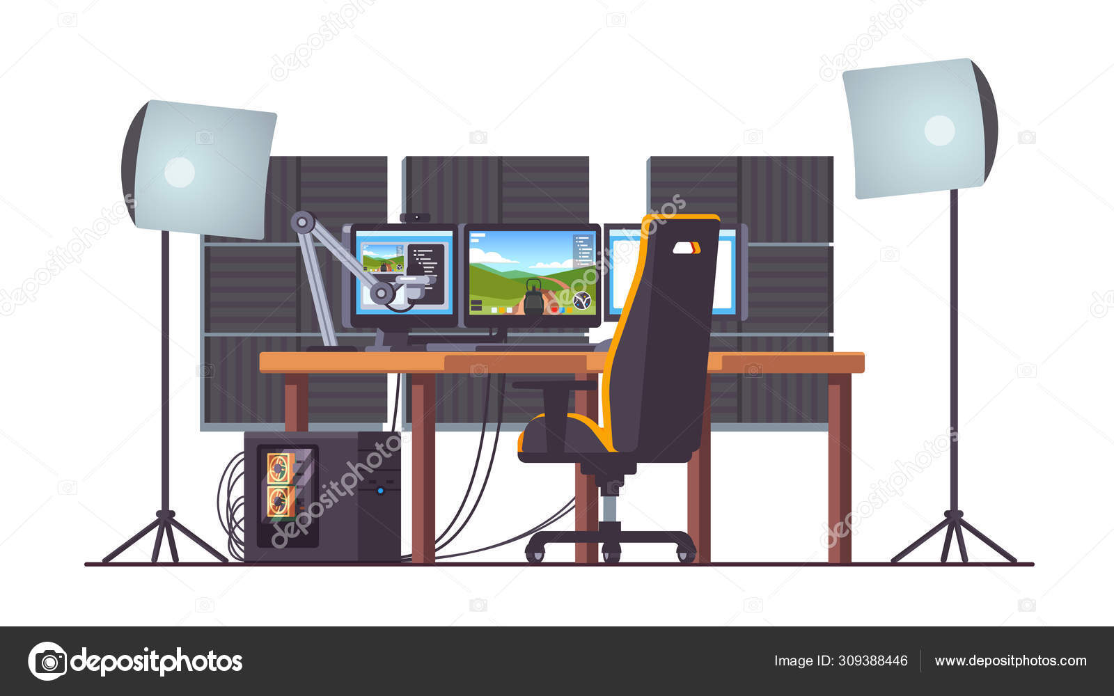 Live Game Streaming Equipment Setup With Pc Stock Vector Royalty Free Vector Image By C Iconicbestiary
