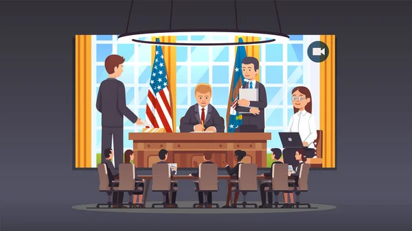 Regeringstjänstemän som pratar med president vid skrivbordet — Stock vektor