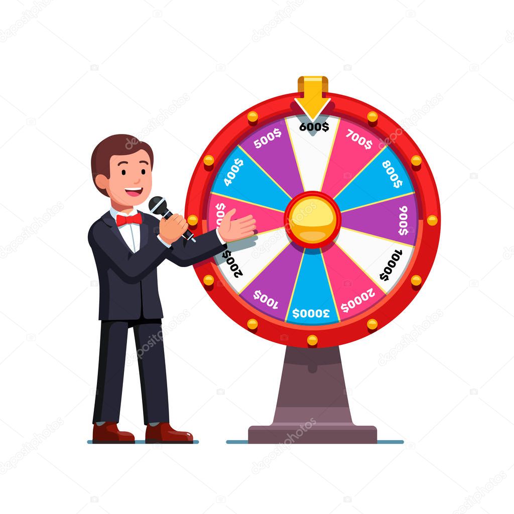 Game show host man presenting wheel of fortune