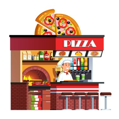 Aşçı şefi İtalyan pizzacıda pizza servisi yapıyor.