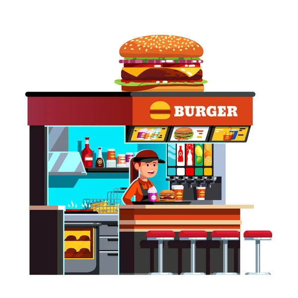 Modern small burger shop on the go kiosk — Stock Vector