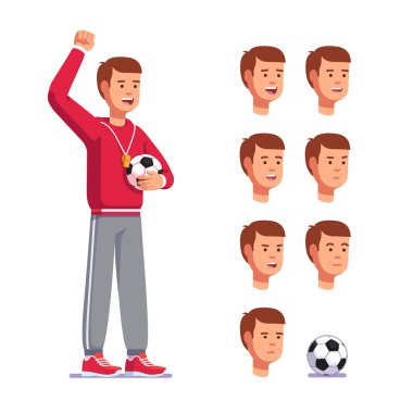Futbol koçu bağırıyor, sıkılmış elini kaldırıyor.