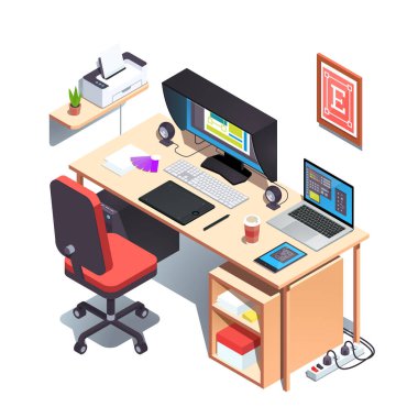 Grafik tasarımcısı çalışma masası, proje monitörde