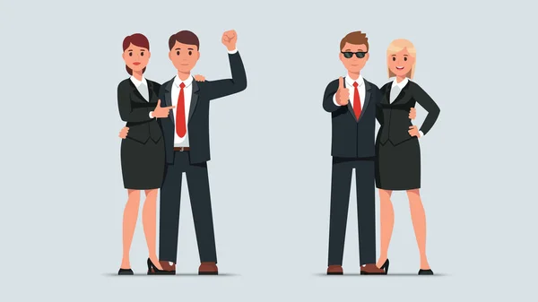 Two pairs of business men and women embracing — Stockvector