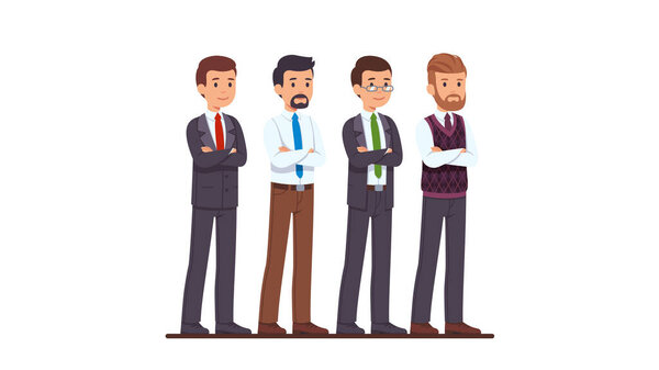Four business man characters in suit set